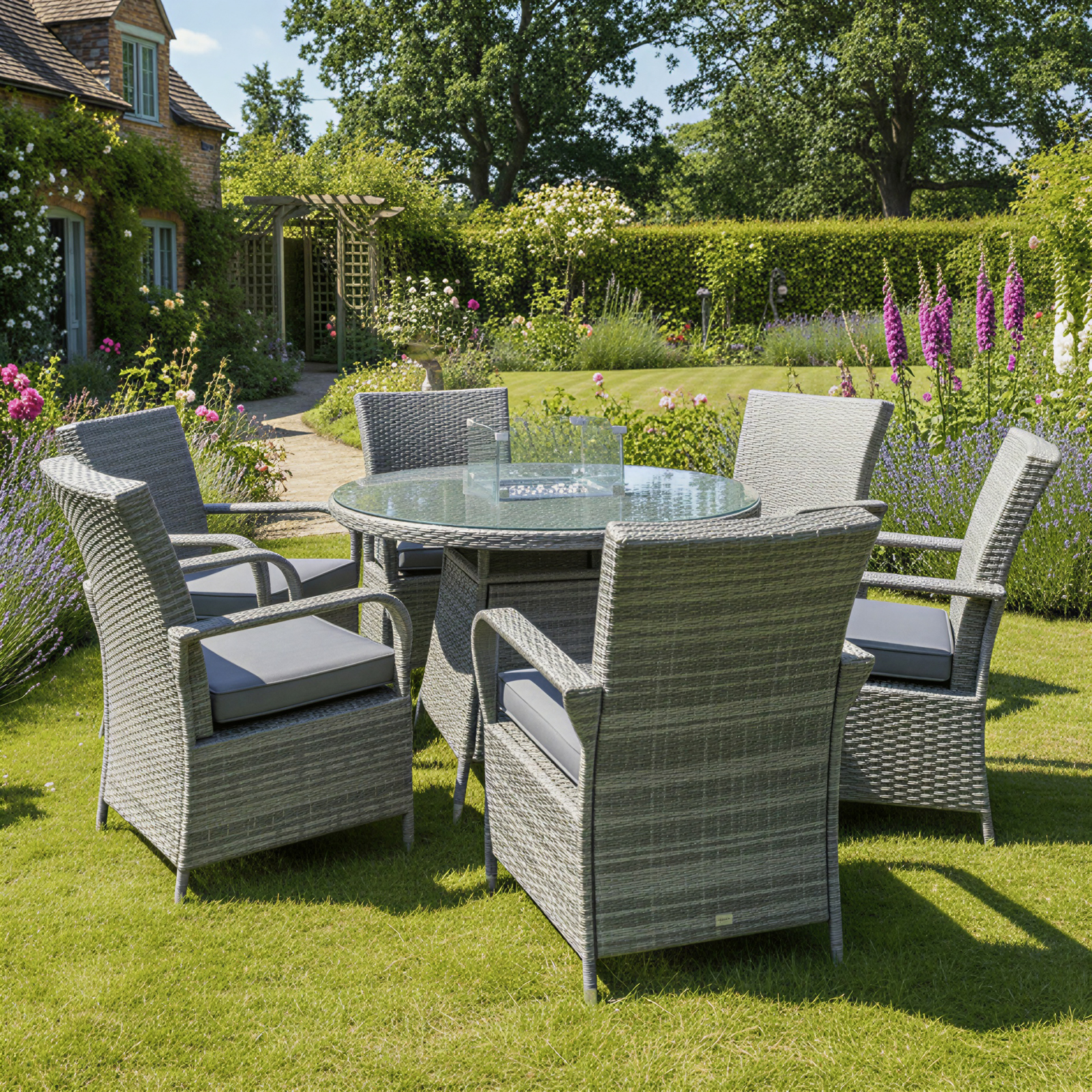 windsor xl rattan 6 seat firepit dining set in mixed grey