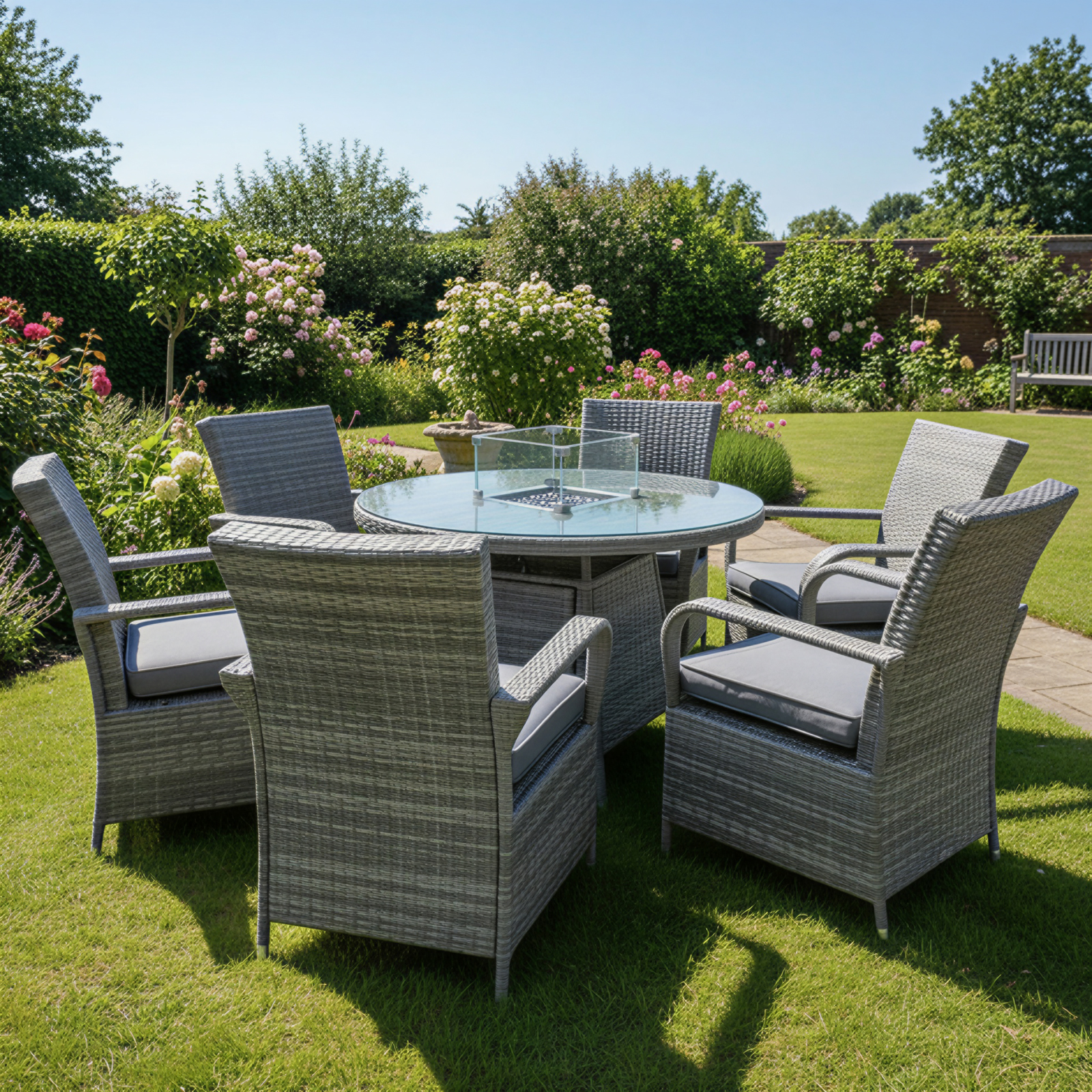 windsor xl rattan 6 seat firepit dining set in mixed grey