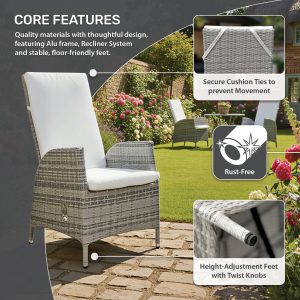 Lisbon details Rattan Reclining Dining Chair in Mixed Grey
