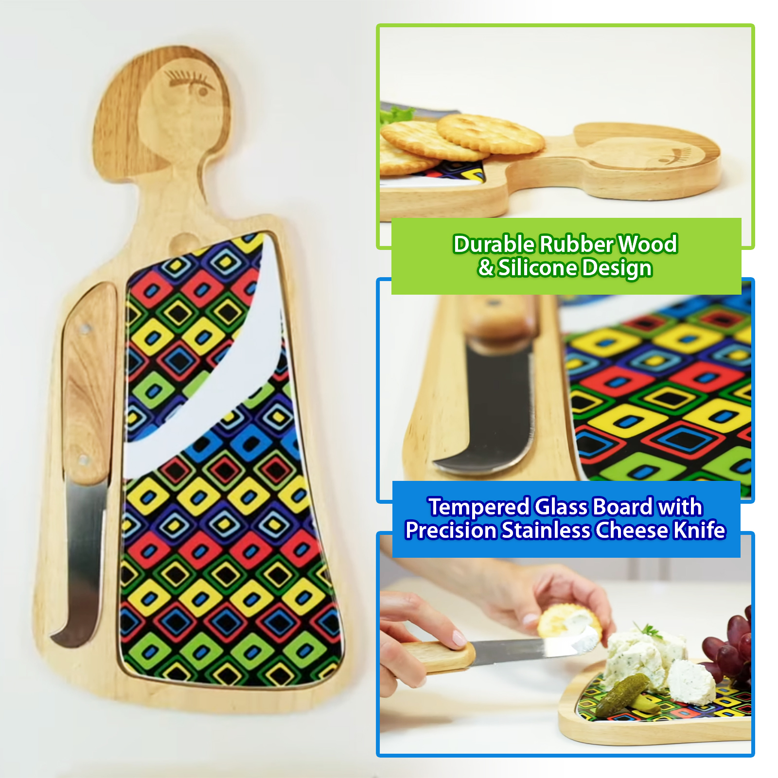 Miss smarty pants serving board set with knife