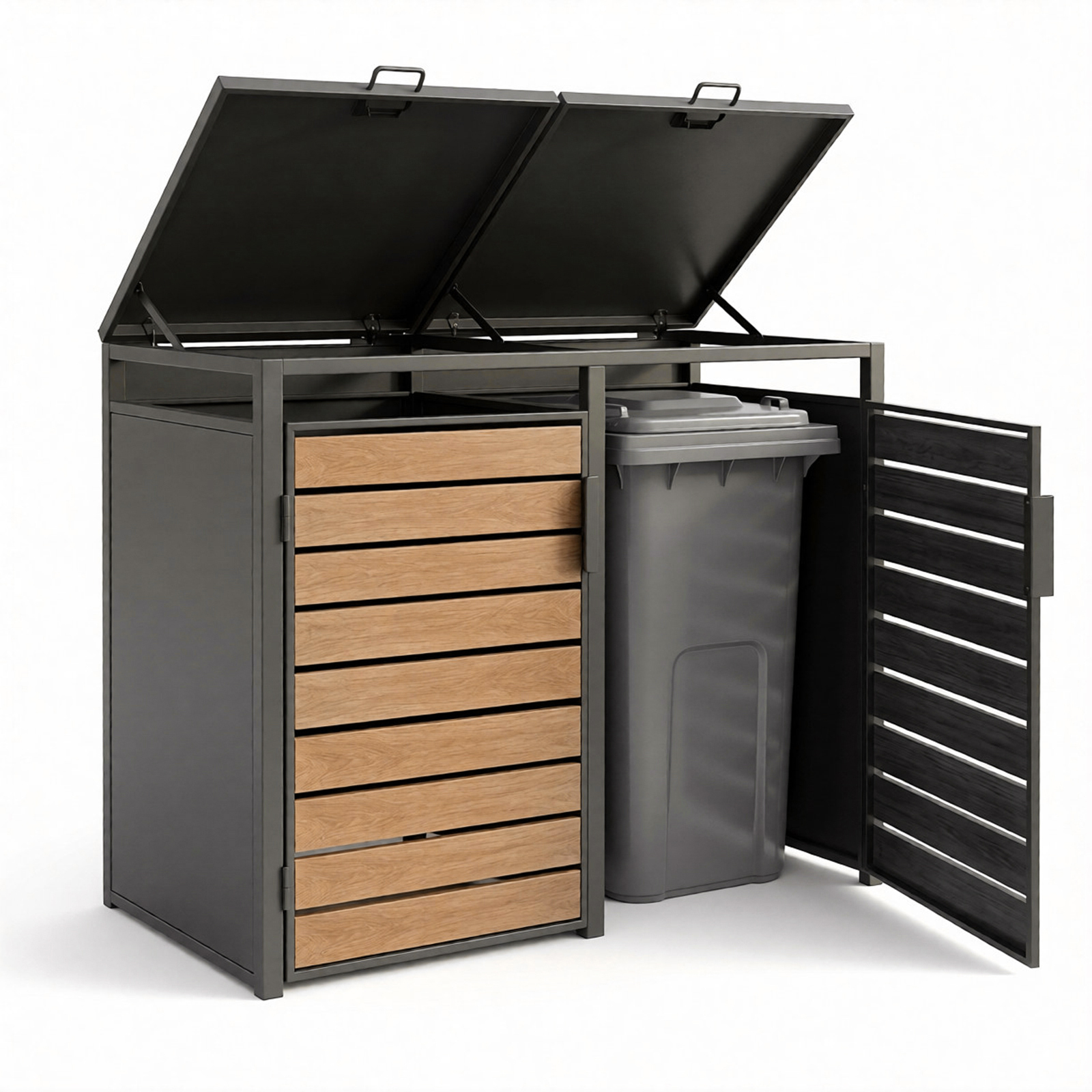 Heavy Duty Double Wheelie Bin Storage with Wood-Effect Doors