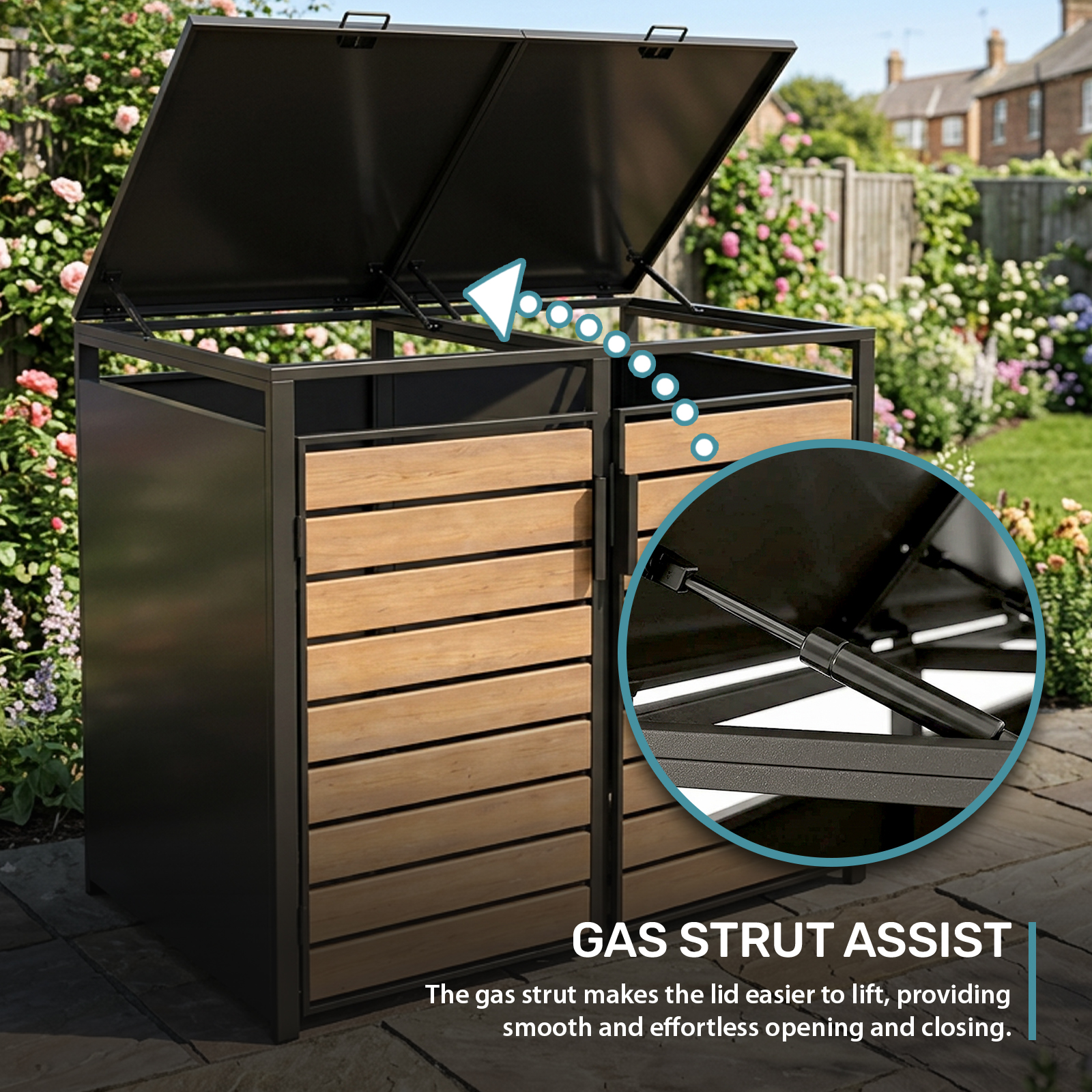 Heavy Duty Double Wheelie Bin Storage with Wood-Effect Doors