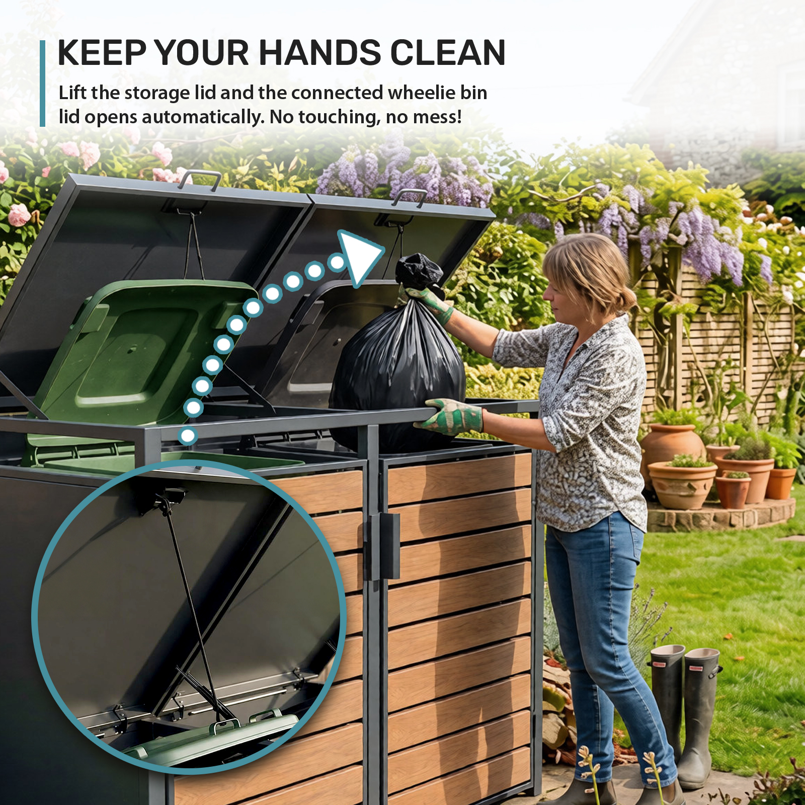Heavy Duty Double Wheelie Bin Storage with Wood-Effect Doors