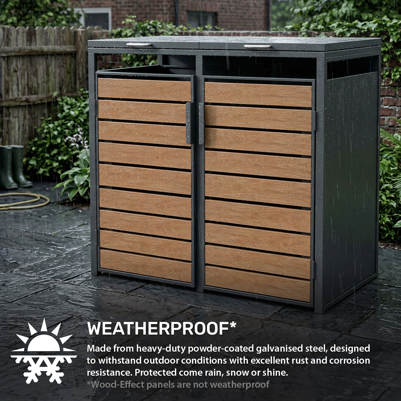Heavy Duty Double Wheelie Bin Storage with Wood-Effect Doors