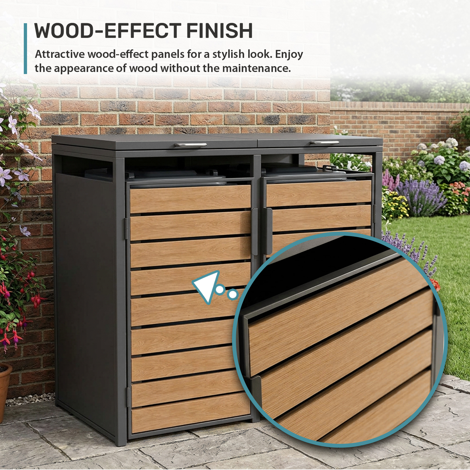 Heavy Duty Double Wheelie Bin Storage with Wood-Effect Doors
