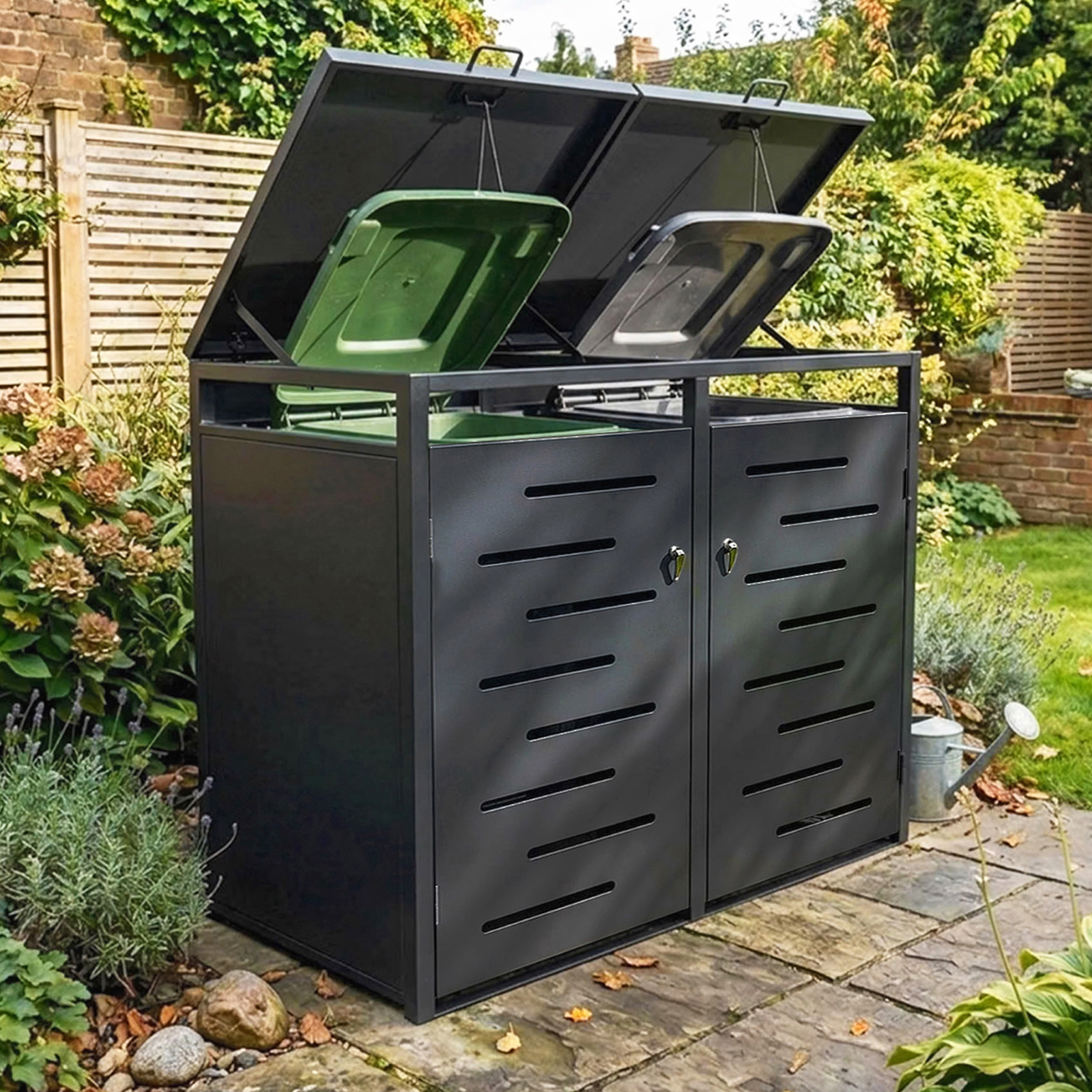 Heavy Duty Double Wheelie Bin Storage with Lockable Doors