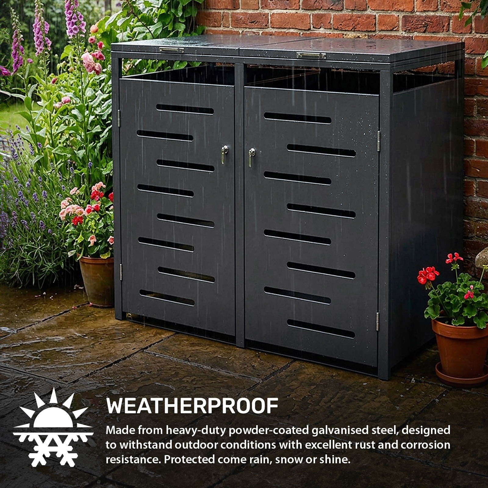 Heavy Duty Double Wheelie Bin Storage with Lockable Doors