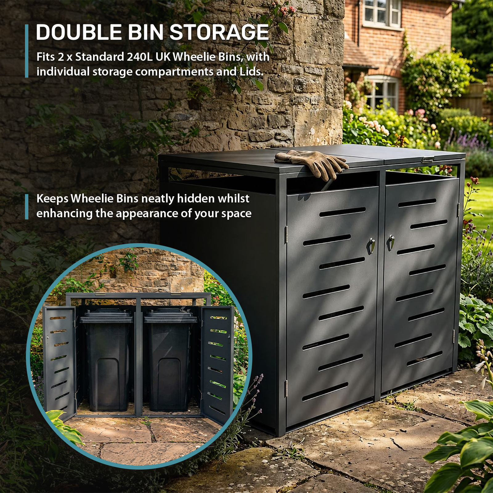Heavy Duty Double Wheelie Bin Storage with Lockable Doors