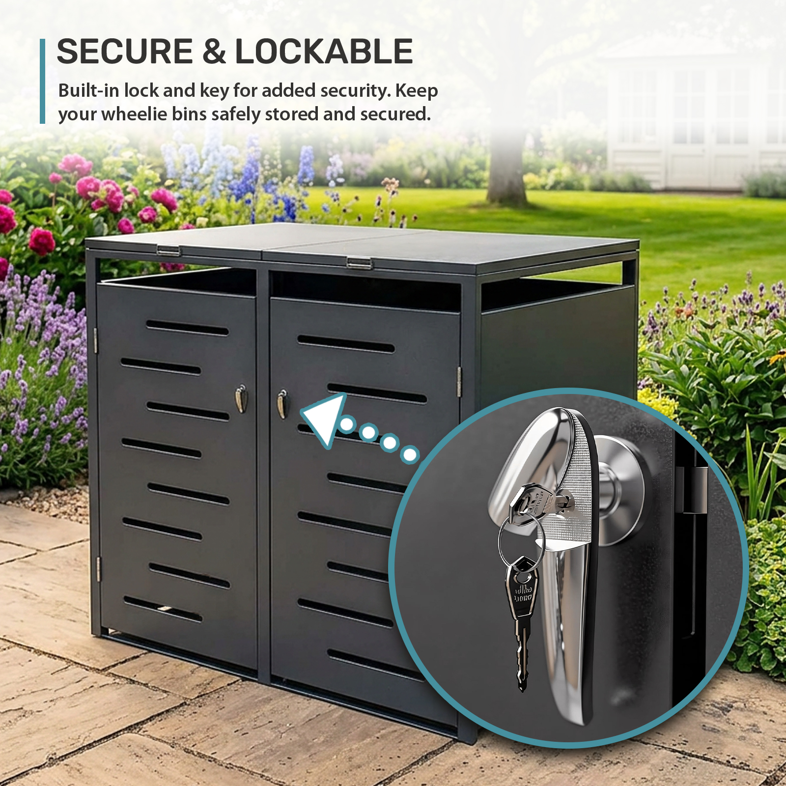 Heavy Duty Double Wheelie Bin Storage with Lockable Doors