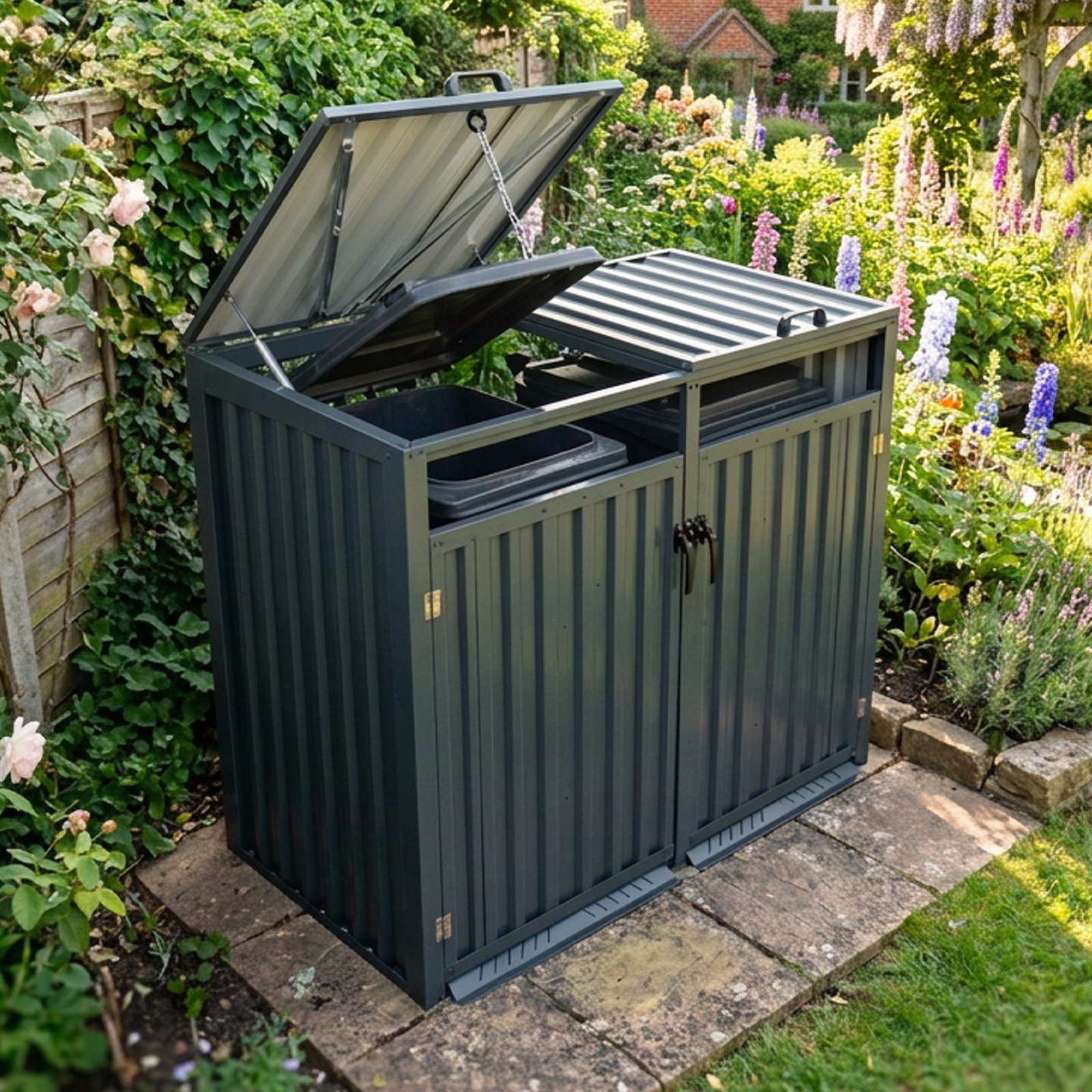 Double Wheelie Bin Storage with Gas Strut-Assist