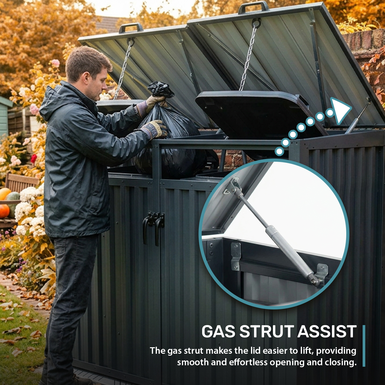 Double Wheelie Bin Storage with Gas Strut-Assist