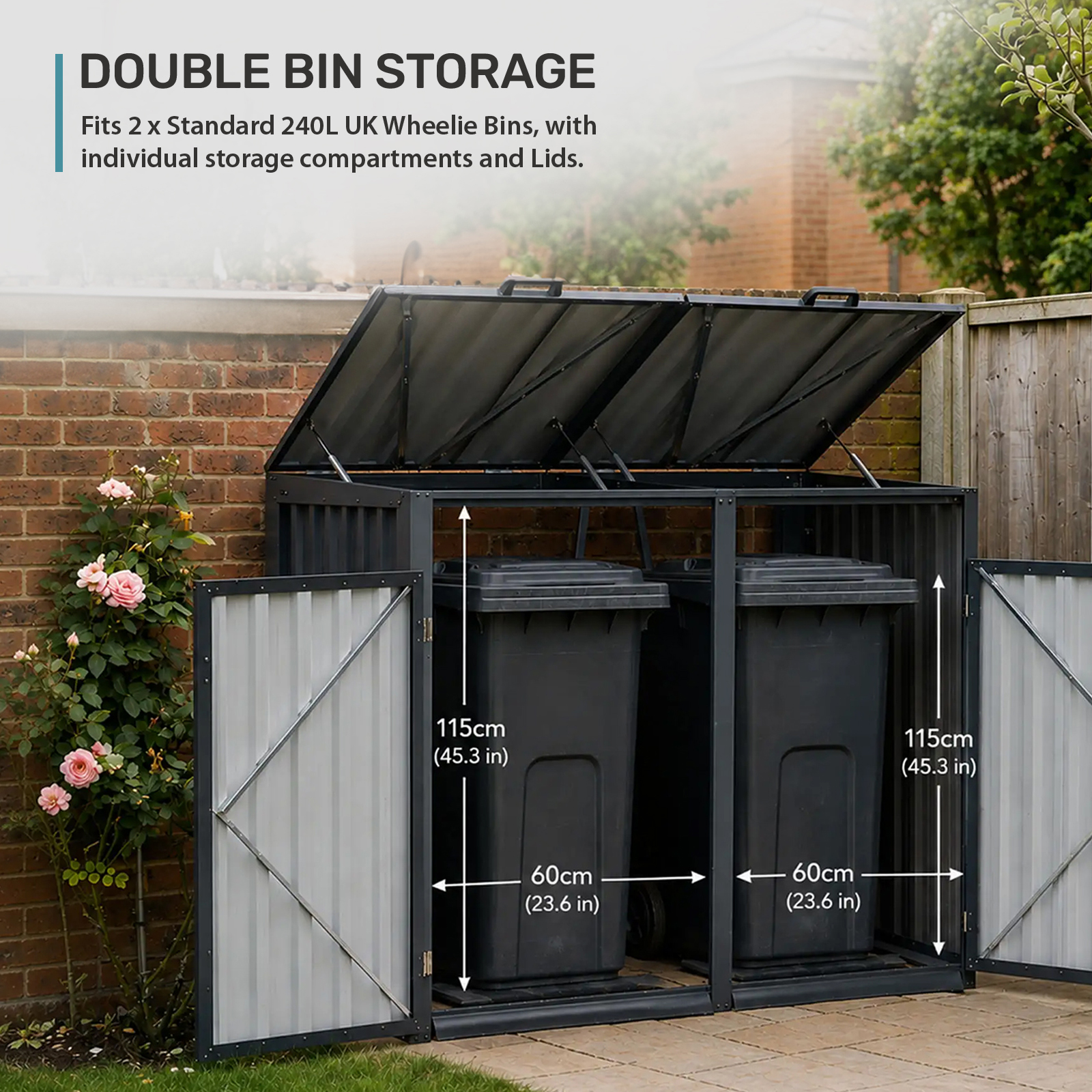 Double Wheelie Bin Storage with Gas Strut-Assist