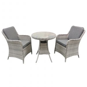 hampton rattan 2 seat bistro set in dove grey with dark grey cushions