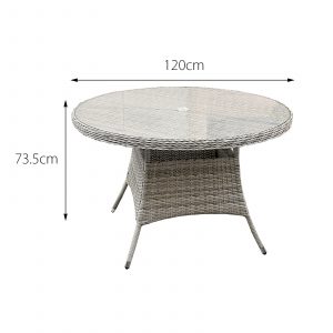 hampton rattan 4 seat dining set in dove grey with dark grey cushions
